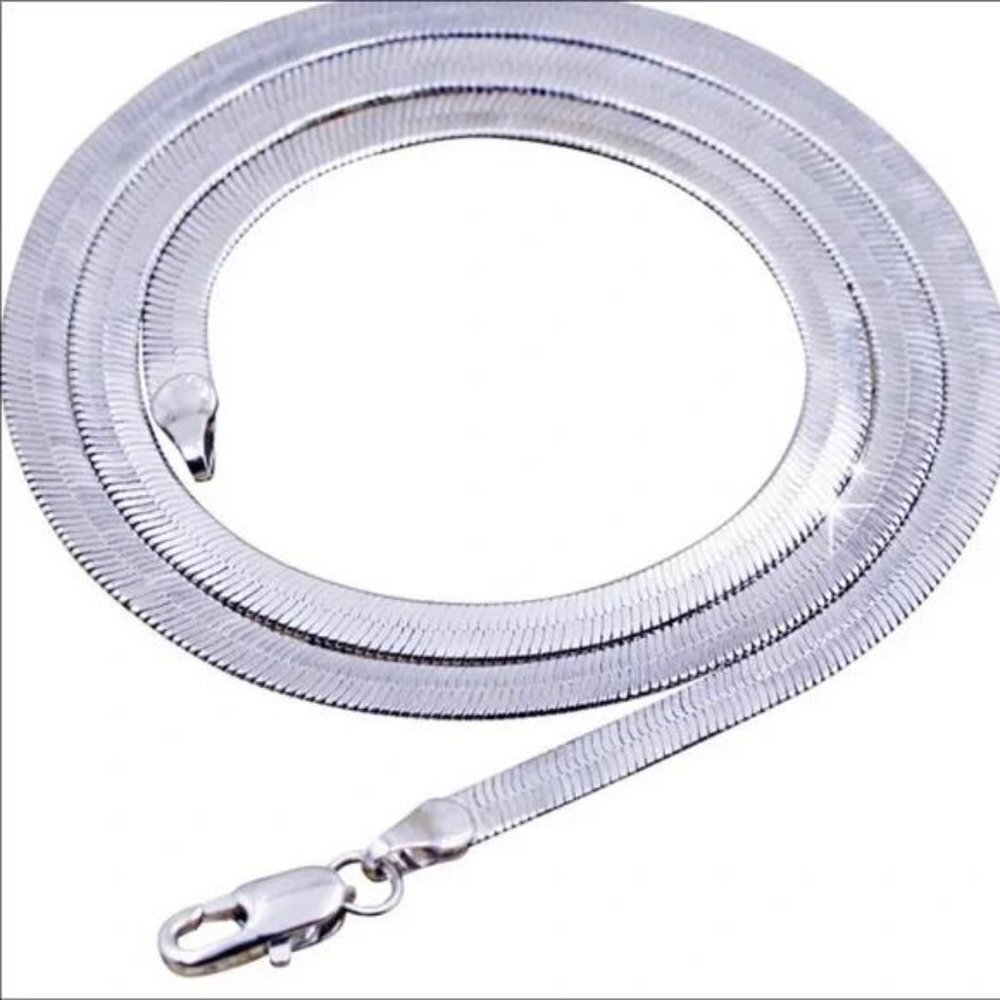 NEW 925 STERLING SILVER SNAKE FLATE NECKLACE - Picture 2 of 7